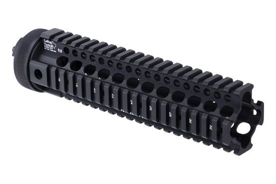 Free-Float quad-rail handguard, 9 inches.